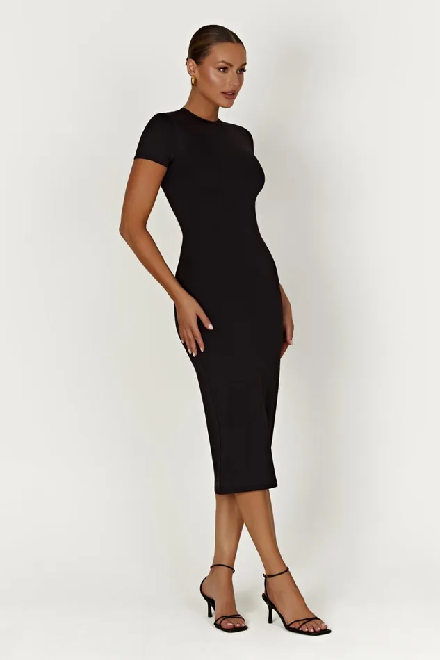 Meshki Midi Dresses Women Penny Recycled Nylon Short Sleeve Midi Dress 8211 Black Black