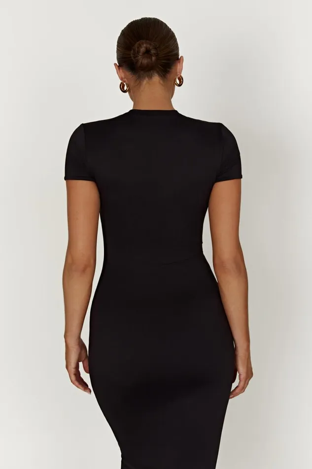 Meshki Midi Dresses Women Penny Recycled Nylon Short Sleeve Midi Dress 8211 Black Black