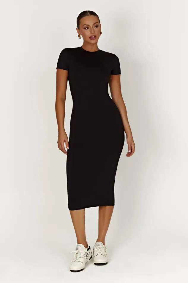 Meshki Midi Dresses Women Penny Recycled Nylon Short Sleeve Midi Dress 8211 Black Black