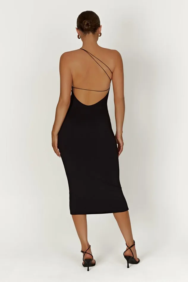 Meshki Midi Dresses Women Rosalind Recycled Nylon One Shoulder Midi Dress 8211 Black Black Meshki Midi Dresses Women Rosalind Recycled Nylon One Shoulder Midi Dress 8211 Black Black