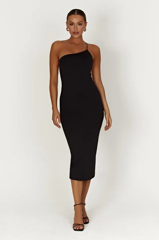 Meshki Midi Dresses Women Rosalind Recycled Nylon One Shoulder Midi Dress 8211 Black Black