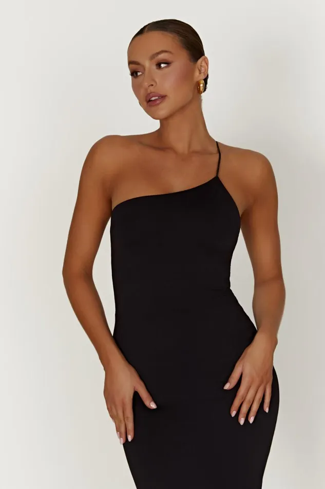Meshki Midi Dresses Women Rosalind Recycled Nylon One Shoulder Midi Dress 8211 Black Black