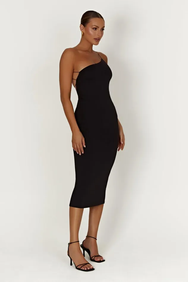 Meshki Midi Dresses Women Rosalind Recycled Nylon One Shoulder Midi Dress 8211 Black Black