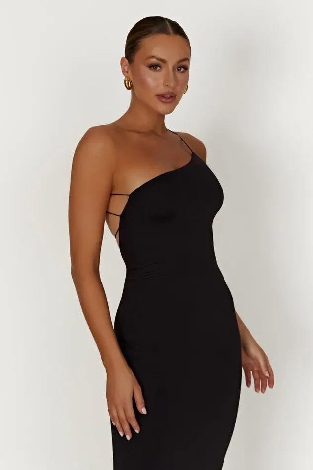 Meshki Midi Dresses Women Rosalind Recycled Nylon One Shoulder Midi Dress 8211 Black Black