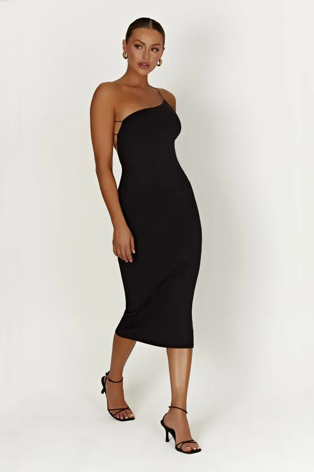 Meshki Midi Dresses Women Rosalind Recycled Nylon One Shoulder Midi Dress 8211 Black Black
