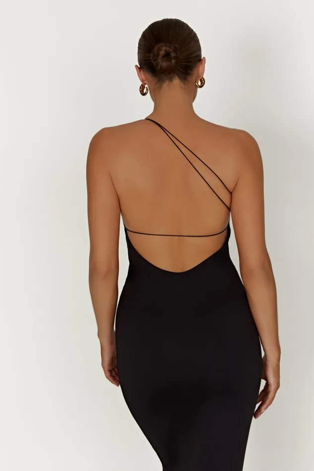 Meshki Midi Dresses Women Rosalind Recycled Nylon One Shoulder Midi Dress 8211 Black Black
