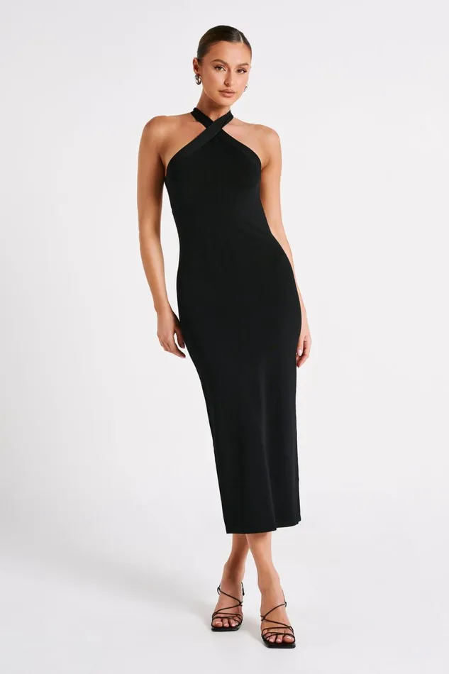 Meshki Midi Dresses Women Sarai Halter Neck Knit Midi Dress 8211 Black Black Meshki Midi Dresses Women Sarai Halter Neck Knit Midi Dress 8211 Black Black