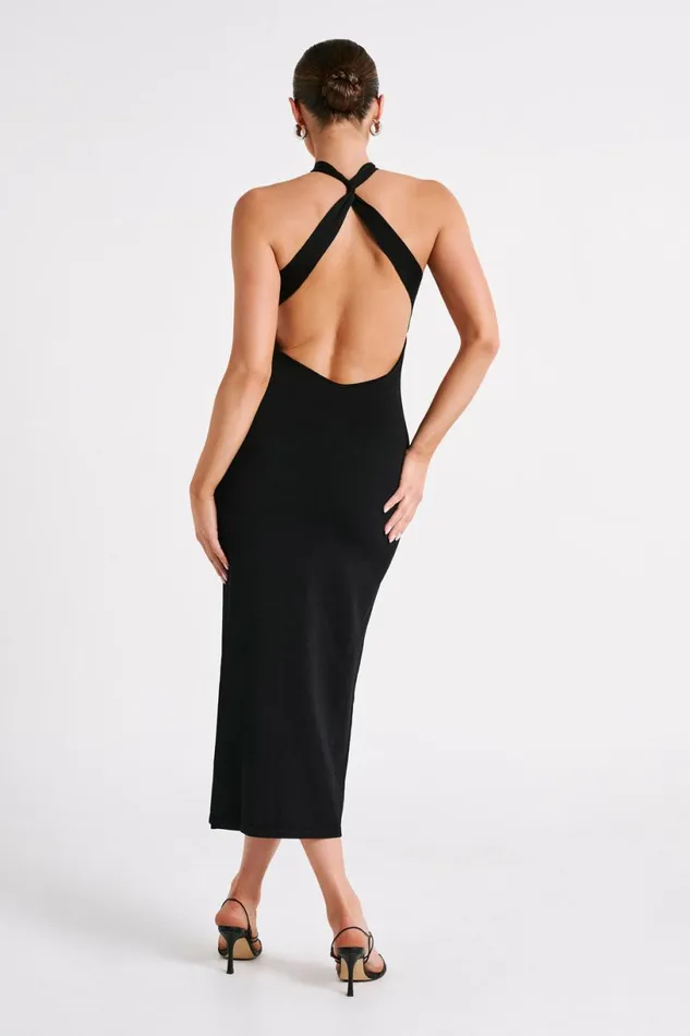 Meshki Midi Dresses Women Sarai Halter Neck Knit Midi Dress 8211 Black Black