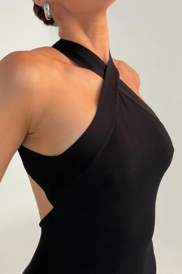 Meshki Midi Dresses Women Sarai Halter Neck Knit Midi Dress 8211 Black Black