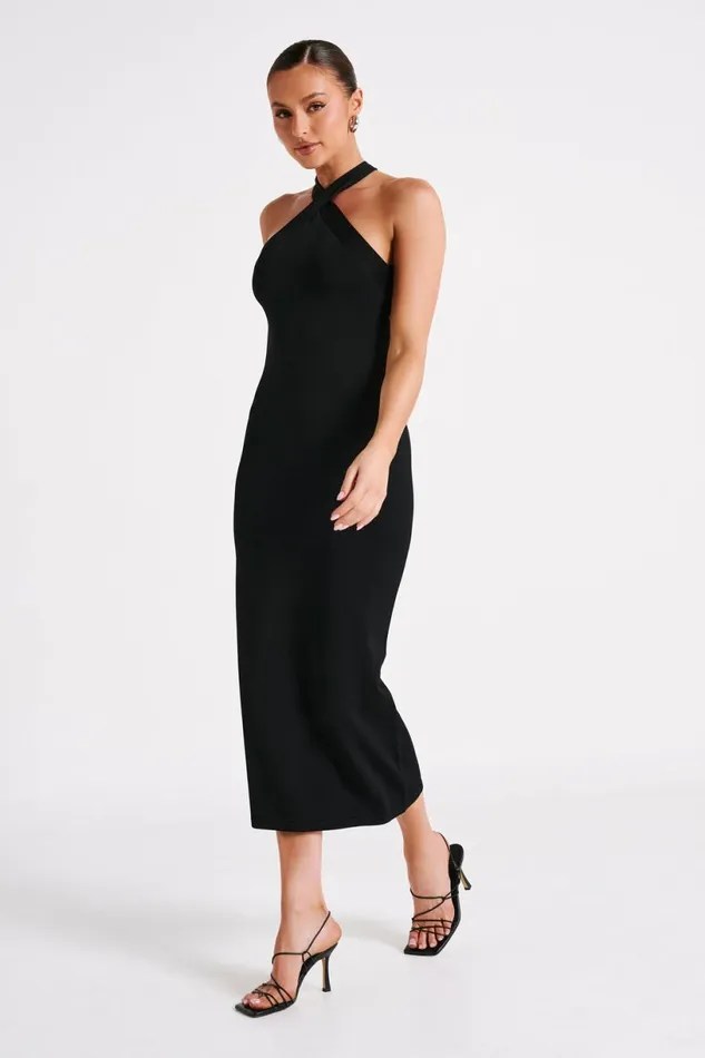 Meshki Midi Dresses Women Sarai Halter Neck Knit Midi Dress 8211 Black Black