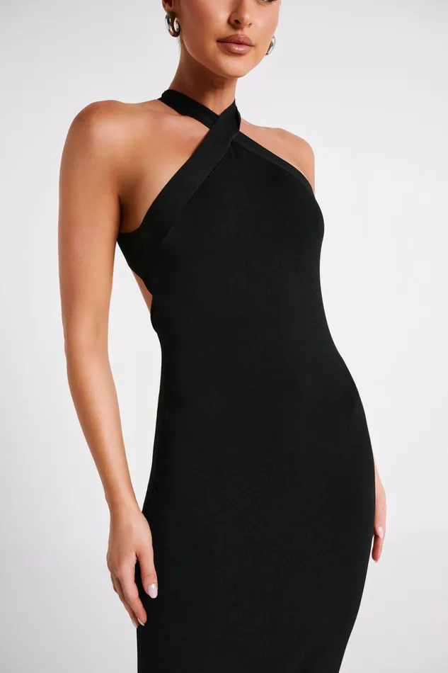 Meshki Midi Dresses Women Sarai Halter Neck Knit Midi Dress 8211 Black Black