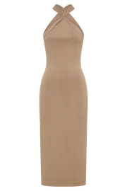 Meshki Midi Dresses Women Sarai Halter Neck Knit Midi Dress 8211 Wheat Wheat