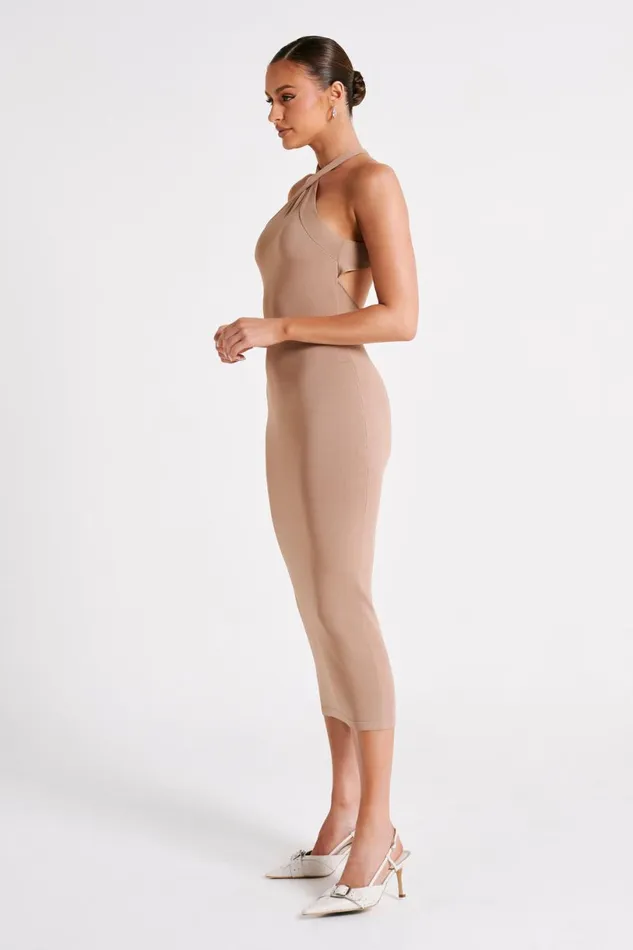 Meshki Midi Dresses Women Sarai Halter Neck Knit Midi Dress 8211 Wheat Wheat