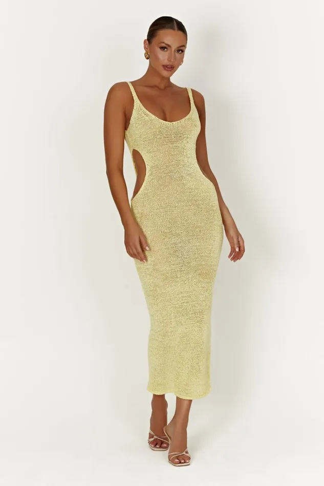 Meshki Midi Dresses Women Shae Scoop Neck Knit Midi Dress 8211 Lemon Lemon