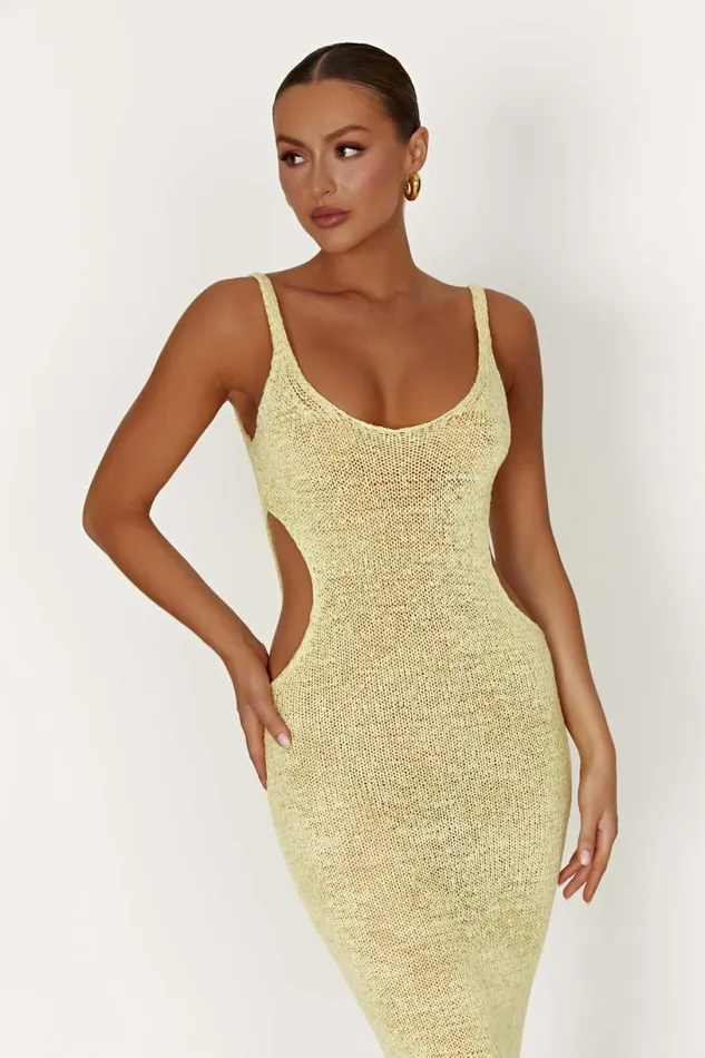 Meshki Midi Dresses Women Shae Scoop Neck Knit Midi Dress 8211 Lemon Lemon