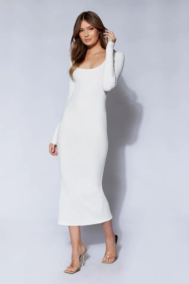 Meshki Midi Dresses Women Sierra Scoop Neck Long Sleeve Midi Dress 8211 White White Meshki Midi Dresses Women Sierra Scoop Neck Long Sleeve Midi Dress 8211 White White