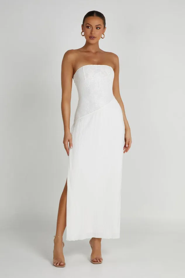 Meshki Midi Dresses Women Skye Lace Plisse Strapless Midi Dress 8211 White White Meshki Midi Dresses Women Skye Lace Plisse Strapless Midi Dress 8211 White White