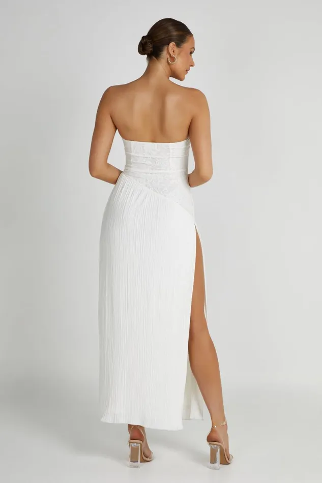 Meshki Midi Dresses Women Skye Lace Plisse Strapless Midi Dress 8211 White White