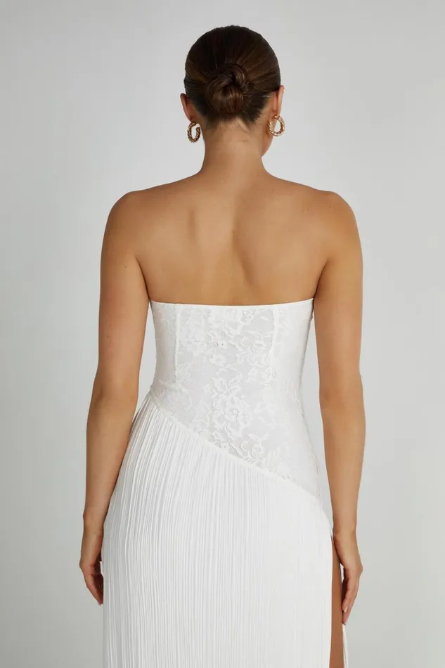 Meshki Midi Dresses Women Skye Lace Plisse Strapless Midi Dress 8211 White White