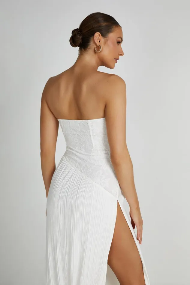 Meshki Midi Dresses Women Skye Lace Plisse Strapless Midi Dress 8211 White White