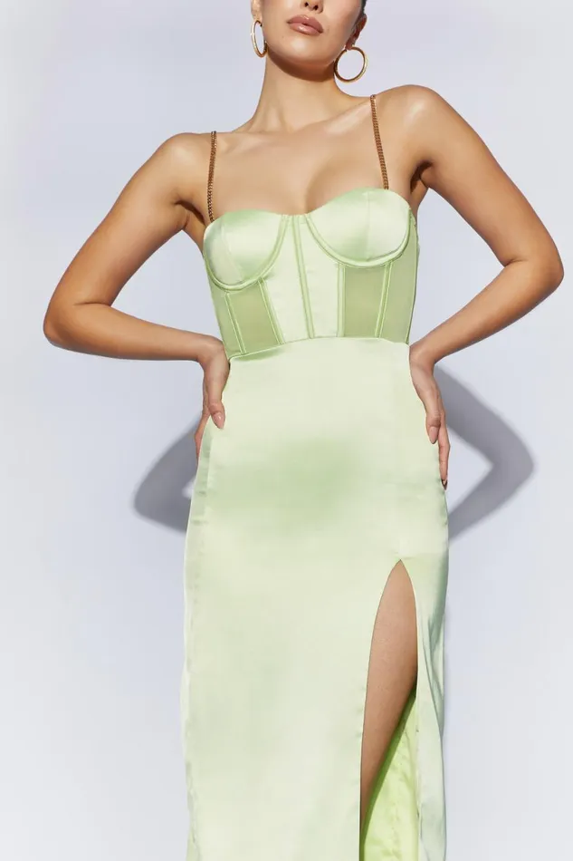 Meshki Midi Dresses Women Talisa Chain Strap Side Split Corset Midi Dress 8211 Pistachio Green Pistachiogreen Meshki Midi Dresses Women Talisa Chain Strap Side Split Corset Midi Dress 8211 Pistachio Green Pistachiogreen