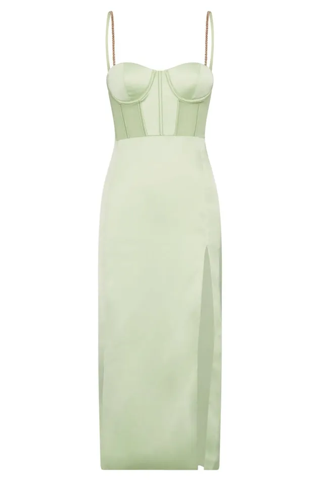 Meshki Midi Dresses Women Talisa Chain Strap Side Split Corset Midi Dress 8211 Pistachio Green Pistachiogreen Meshki Midi Dresses Women Talisa Chain Strap Side Split Corset Midi Dress 8211 Pistachio Green Pistachiogreen