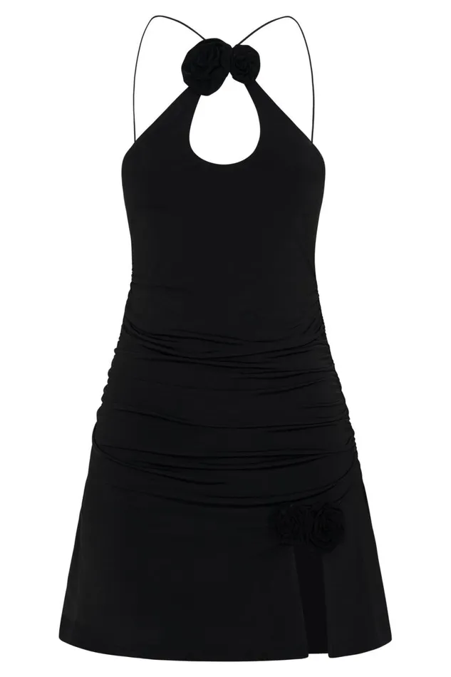 Meshki Mini Dresses Women Adeline Rose Halter Mini Dress 8211 Black Black