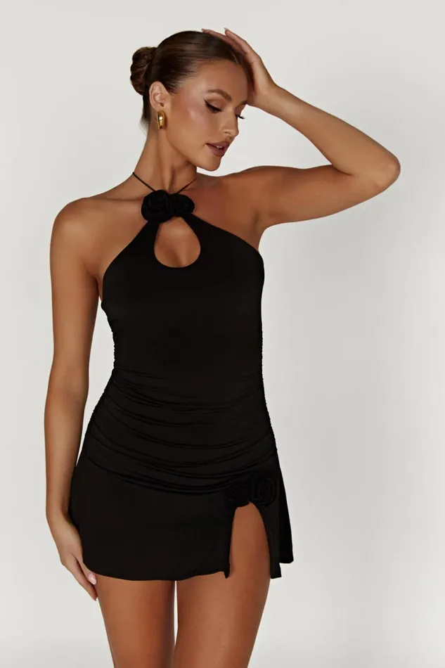 Meshki Mini Dresses Women Adeline Rose Halter Mini Dress 8211 Black Black