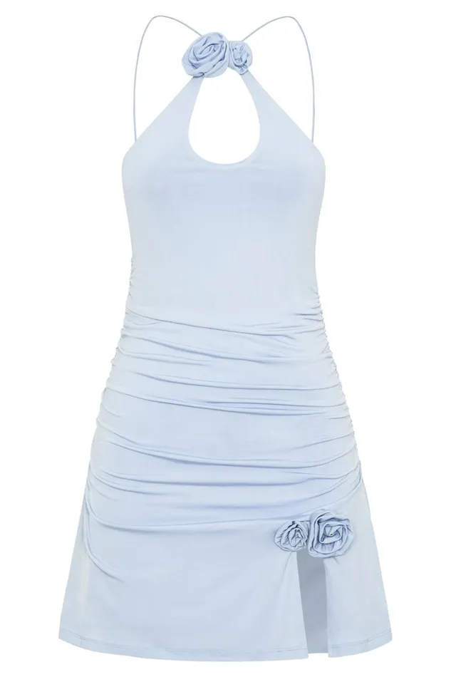 Meshki Mini Dresses Women Adeline Rose Halter Mini Dress 8211 Powder Blue Powderblue