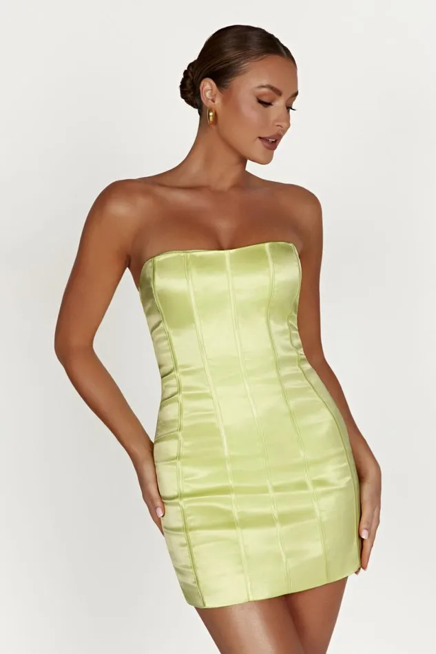 Meshki Mini Dresses Women Amaya Lace Up Corset Mini Dress 8211 Lemon Lemon