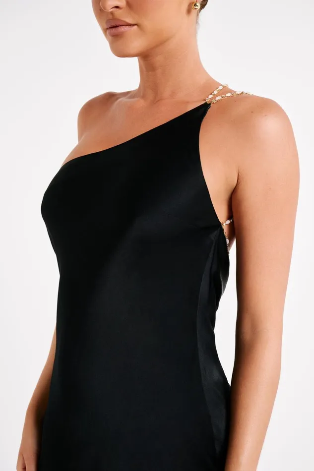 Meshki Mini Dresses Women Berina One Shoulder Mini Dress With Pearl Trim 8211 Black Black