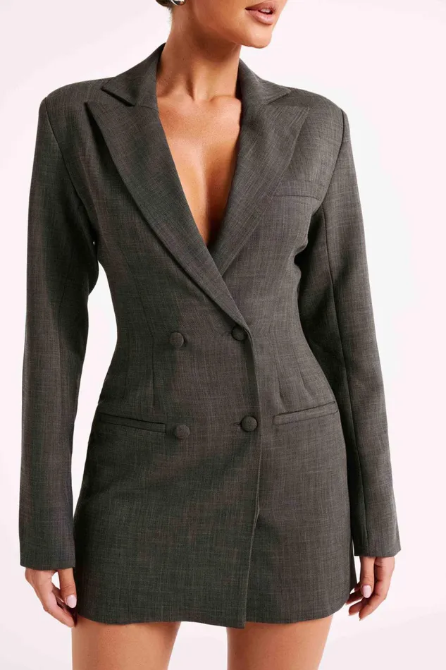 Meshki Mini Dresses Women Callahan Textured Blazer Dress 8211 Charcoal Charcoal