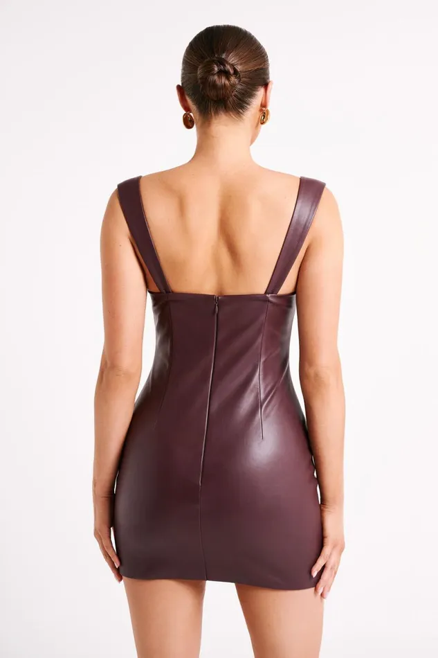Meshki Mini Dresses Women Cara Faux Leather Mini Dress 8211 Dark Chocolate Dark Chocolate