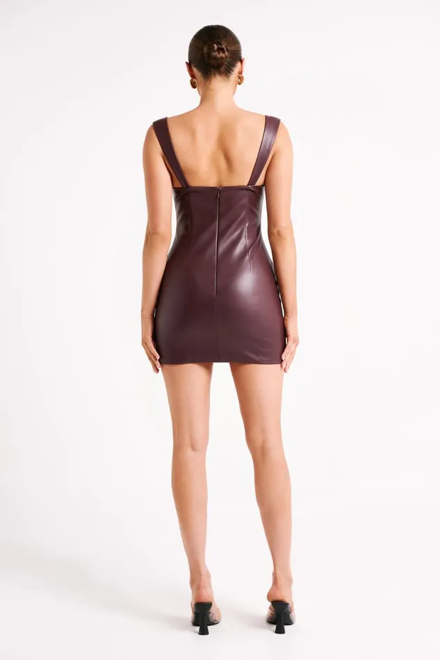 Meshki Mini Dresses Women Cara Faux Leather Mini Dress 8211 Dark Chocolate Dark Chocolate