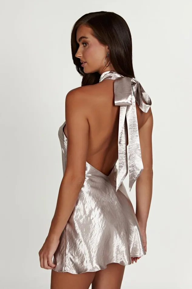 Meshki Mini Dresses Women Cartia Bow Halter Mini Dress 8211 Bronze Bronze