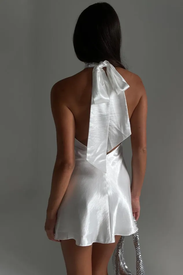 Meshki Mini Dresses Women Cartia Bow Halter Mini Dress 8211 White White