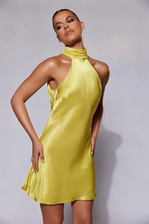 Meshki Mini Dresses Women Claire A Line Micro Mini Dress 8211 Chartreuse Chartreuse