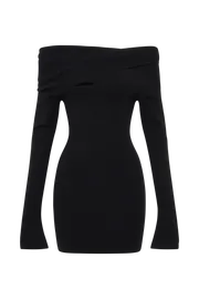 Meshki Mini Dresses Women Clover Off Shoulder Knit Mini Dress 8211 Black Black