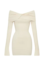 Meshki Mini Dresses Women Clover Off Shoulder Knit Mini Dress 8211 Cream Cream