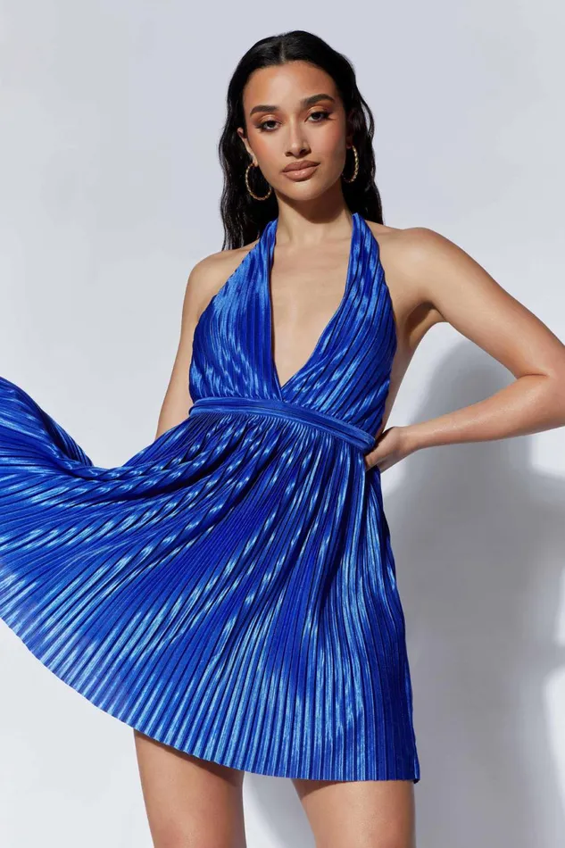 Meshki Mini Dresses Women Darya Pleated Mini Halter Dress 8211 Persian Blue Persianblue Meshki Mini Dresses Women Darya Pleated Mini Halter Dress 8211 Persian Blue Persianblue