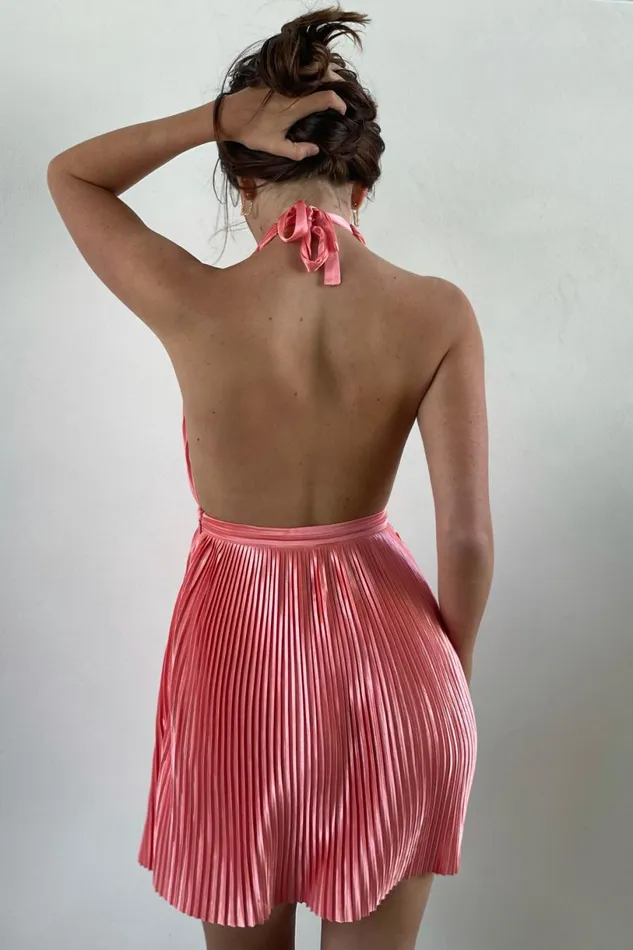 Meshki Mini Dresses Women Darya Pleated Mini Halter Dress 8211 Rosewater Rosewater Meshki Mini Dresses Women Darya Pleated Mini Halter Dress 8211 Rosewater Rosewater