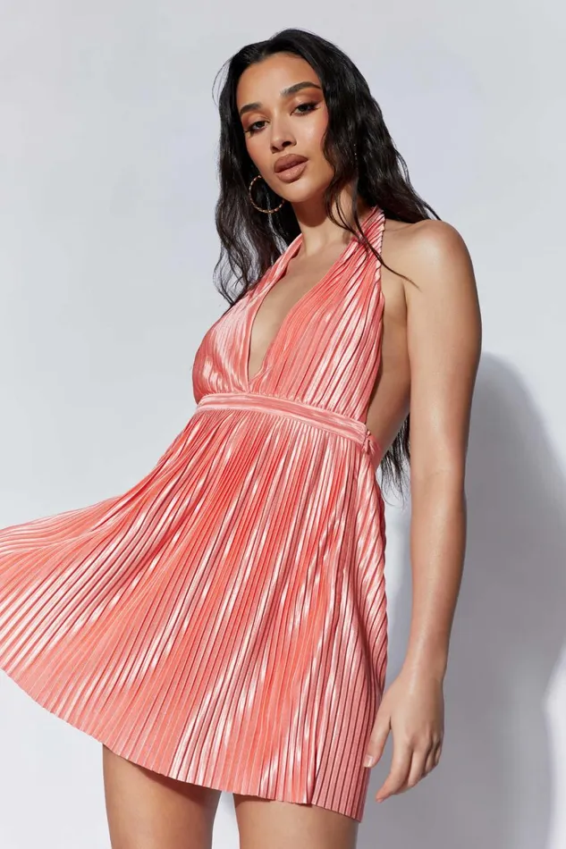 Meshki Mini Dresses Women Darya Pleated Mini Halter Dress 8211 Rosewater Rosewater Meshki Mini Dresses Women Darya Pleated Mini Halter Dress 8211 Rosewater Rosewater