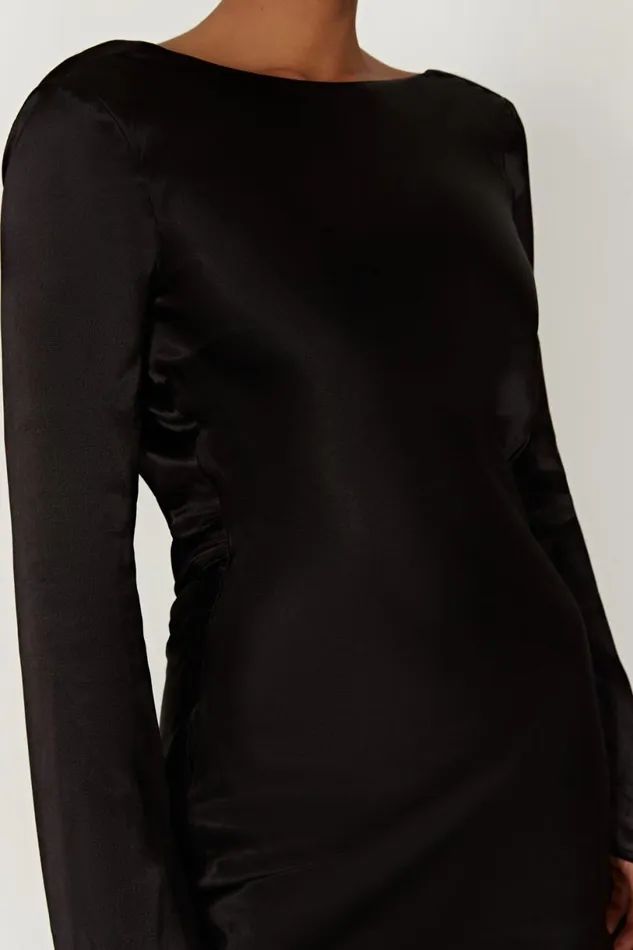 Meshki Mini Dresses Women Davina Satin Long Sleeve Mini Dress 8211 Black Black