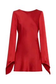 Meshki Mini Dresses Women Davina Satin Long Sleeve Mini Dress 8211 Red Red