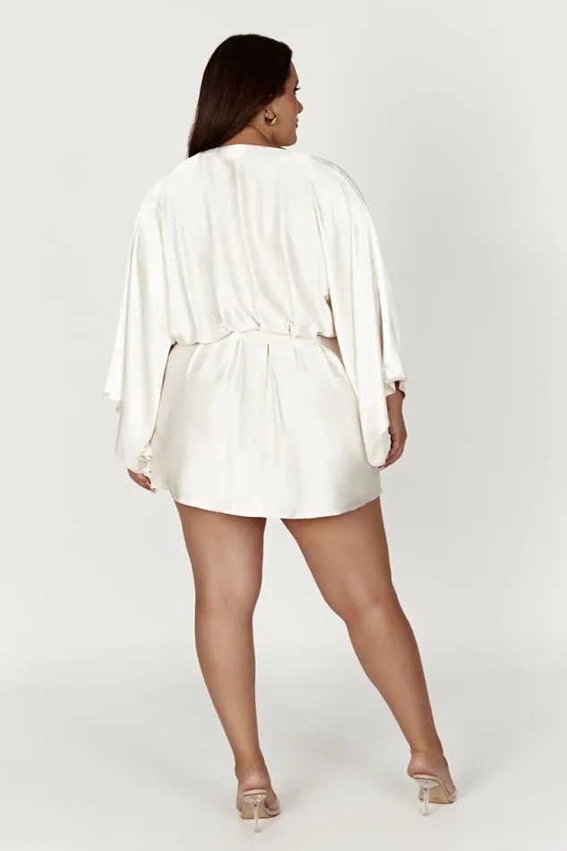 Meshki Mini Dresses Women Esmerlda Pleated Kimono Mini Dress 8211 Ivory Ivory