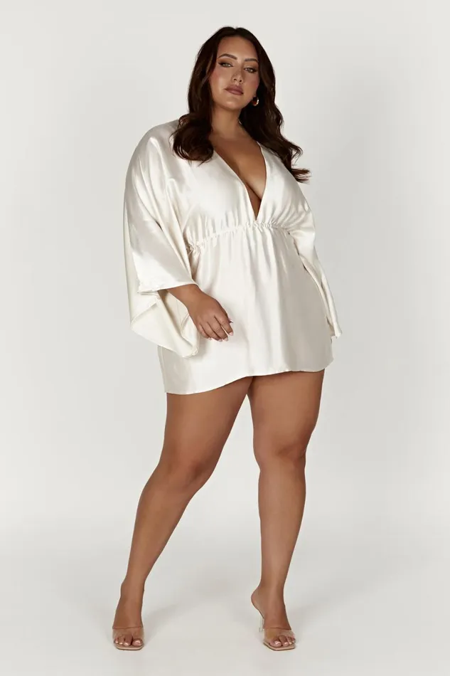 Meshki Mini Dresses Women Esmerlda Pleated Kimono Mini Dress 8211 Ivory Ivory