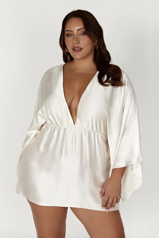 Meshki Mini Dresses Women Esmerlda Pleated Kimono Mini Dress 8211 Ivory Ivory