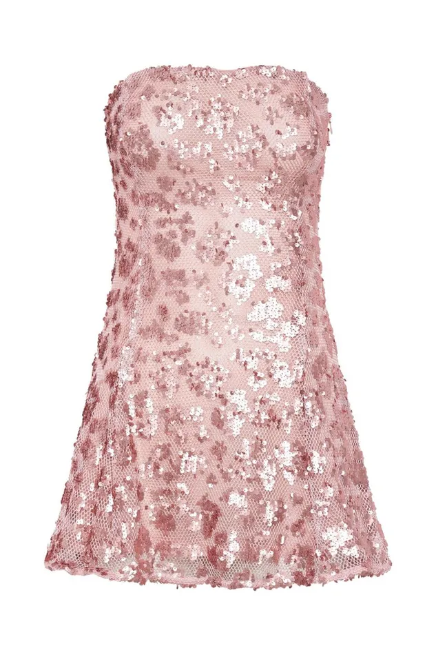 Meshki Mini Dresses Women Everleigh Strapless Sequin Mini Dress 8211 Blush Pink Blushpink