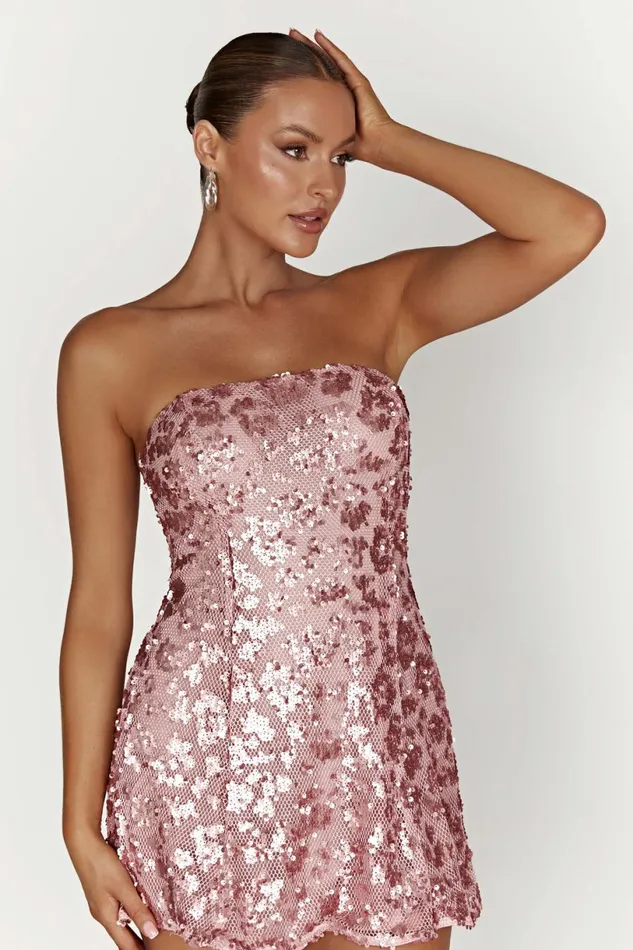 Meshki Mini Dresses Women Everleigh Strapless Sequin Mini Dress 8211 Blush Pink Blushpink