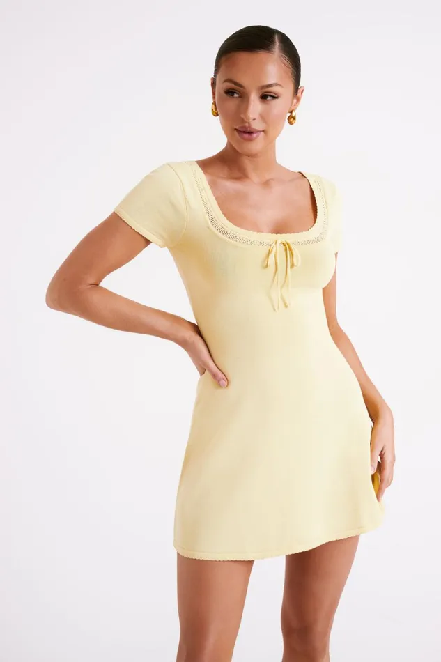 Meshki Mini Dresses Women Georgia Pointelle Knit Mini Dress 8211 Lemon Lemon